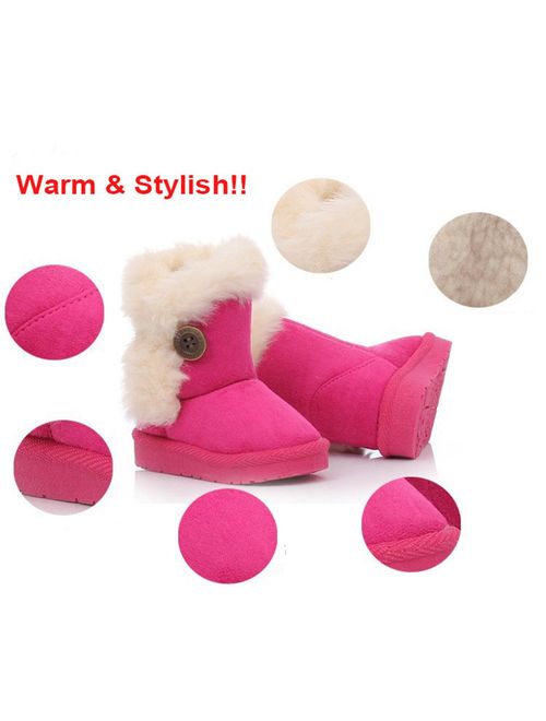 Femizee Girls Warm Winter Flat Shoes Bailey Button Snow Boots(Toddler/Little Kid)