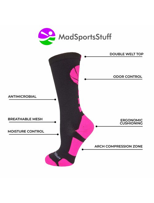 MadSportsStuff Basketball Socks with Basketball Logo Athletic Crew Socks - Made in The USA