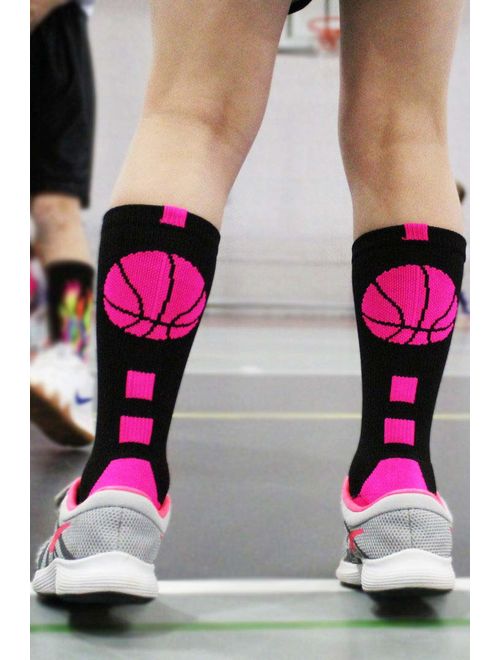 MadSportsStuff Basketball Socks with Basketball Logo Athletic Crew Socks - Made in The USA