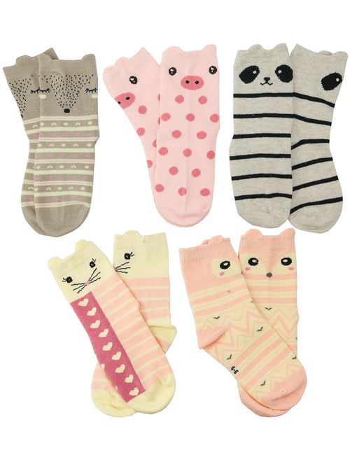 HzCodelo Kids Toddler Big Little Girls Fashion Cotton Crew Cute Socks -5 Pairs