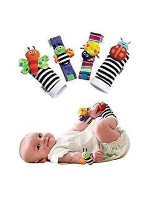 Blige SMTF Cute Animal Soft Baby Socks Toys Wrist Rattles and Foot Finders for Fun Butterflies and Lady bugs Set 4 pcs