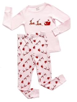 Kids Christmas Pajamas Boys Girls & Toddler Pajamas Moose Reindeer 2 Piece Pjs Set 100% Cotton (12 Months-14 Years)