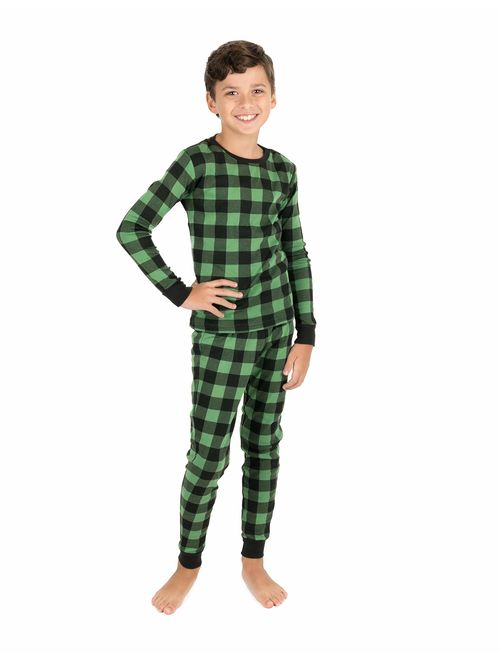 Leveret Kids Christmas Pajamas Boys Girls & Toddler Pajamas Moose Reindeer 2 Piece Pjs Set 100% Cotton (12 Months-14 Years)