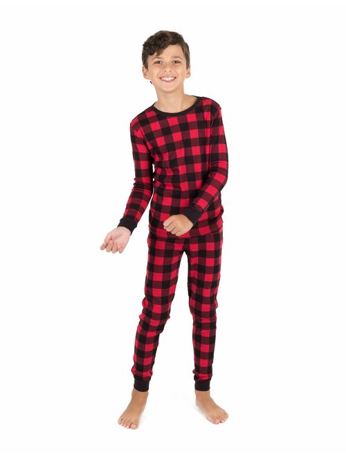 Leveret Kids Christmas Pajamas Boys Girls & Toddler Pajamas Moose Reindeer 2 Piece Pjs Set 100% Cotton (12 Months-14 Years)