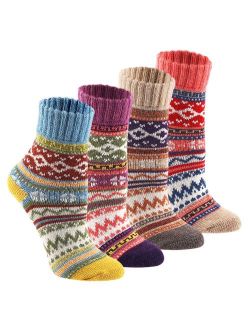 Wool Cozy Crazy Novelty Socks - KEAZA WZ02 Thick Cotton Vintage Women Sock 4pack