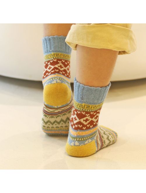 Wool Cozy Crazy Novelty Socks - KEAZA WZ02 Thick Cotton Vintage Women Sock 4pack