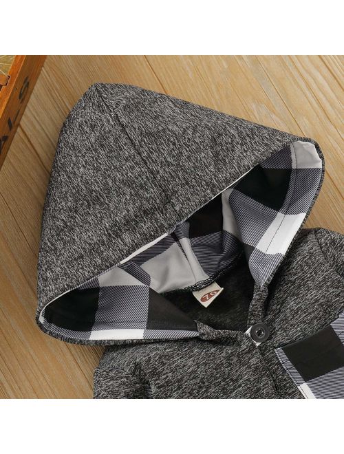 Kids Toddler Infant Baby Boys Girls Fall Outfit Plaid Pocket Hoodie Sweatshirt Jackets Shirt+Pants Winter Clothes Set