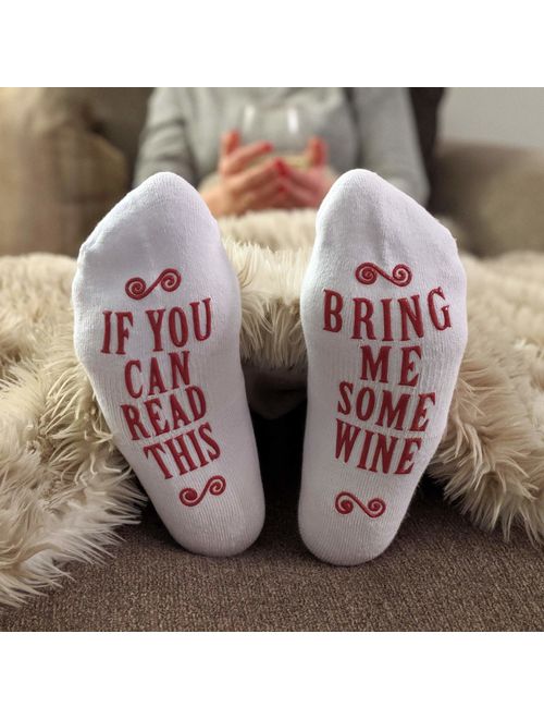 Haute Soiree - Women's Novelty Socks - "If You Can Read This, Bring Me Some" (Wine, Chocolate, Coffee) Novelty Socks
