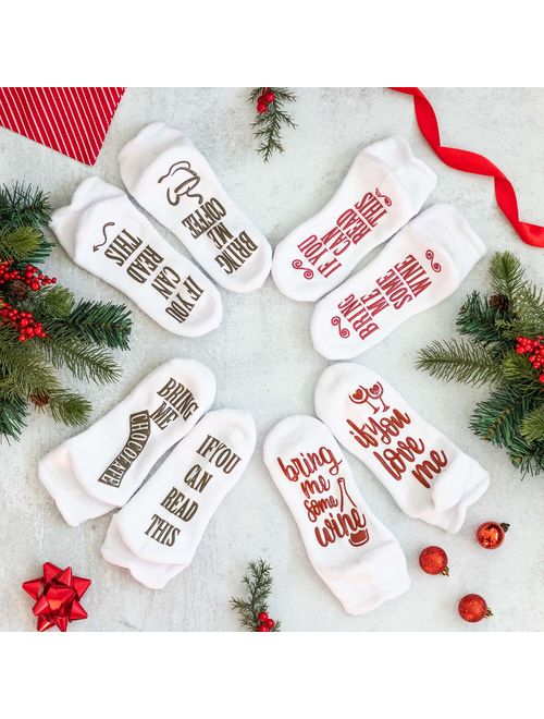 Haute Soiree - Women's Novelty Socks - "If You Can Read This, Bring Me Some" (Wine, Chocolate, Coffee) Novelty Socks
