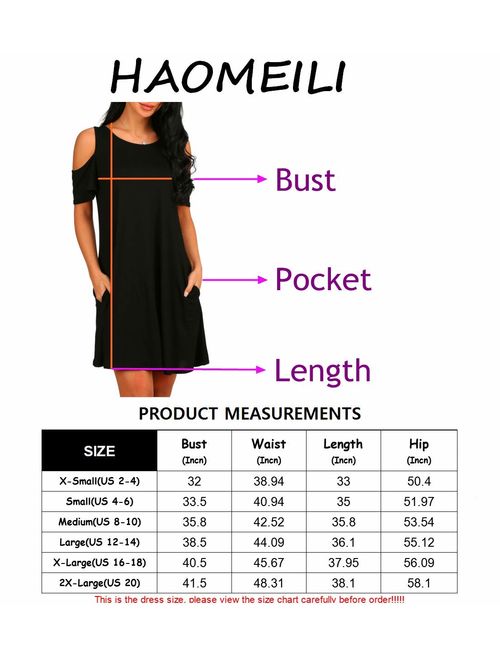 HAOMEILI Long Sleeve Women's Cold Shoulder with Pockets Casual Swing T-Shirt Dresses