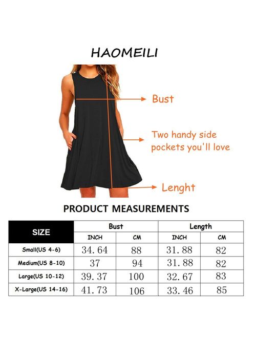 HAOMEILI Women's Summer Casual Swing T-Shirt Dresses Beach Cover up with Pockets
