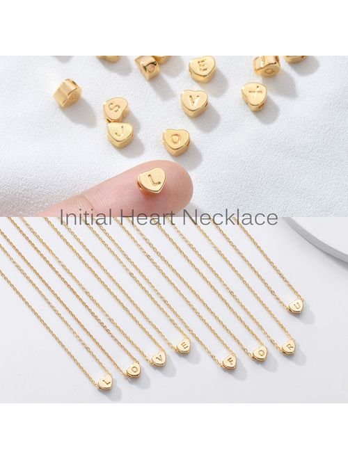 Tiny Gold Initial Heart Necklace-14K Gold Filled Handmade Dainty Personalized Letter Heart Choker Necklace Gift for Women Kids Child Necklace Jewelry
