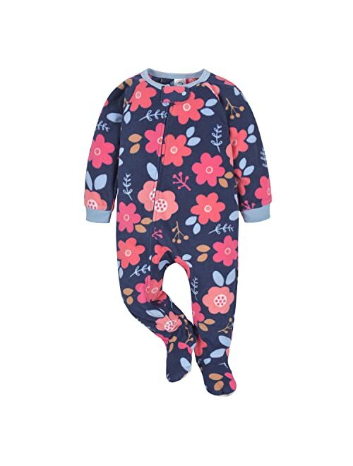 Gerber Baby Girls' Toddler Loose Fit Flame Resistant Fleece Footed Pajamas 2-Pack