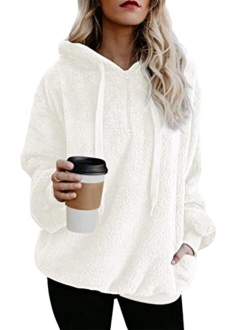 ReachMe Womens Oversized Sherpa Pullover Hoodie with Pockets Fuzzy Fleece Sweatshirt Fluffy Coat