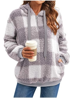 ReachMe Womens Oversized Sherpa Pullover Hoodie with Pockets Fuzzy Fleece Sweatshirt Fluffy Coat