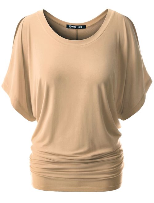 TWINTH Womens Cut Out Off Shoulder Short Sleeve Dolman Drape Loose Fit Tunic Top Plus Size