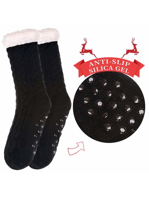 SDBING Women's Winter Super Soft Warm Cozy Fuzzy Fleece-lined Christmas Gift With Grippers Slipper Socks