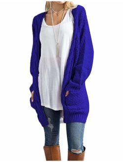Traleubie Open Front Long Sleeve Boho Boyfriend Knit Chunky Cardigan Sweater