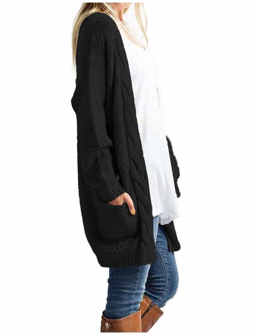 ALLAK Womens Open Front Long Sleeve Boho Boyfriend Knit Chunky Cardigan Sweater