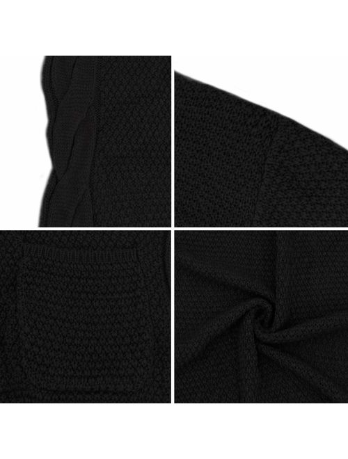 Traleubie Open Front Long Sleeve Boho Boyfriend Knit Chunky Cardigan Sweater