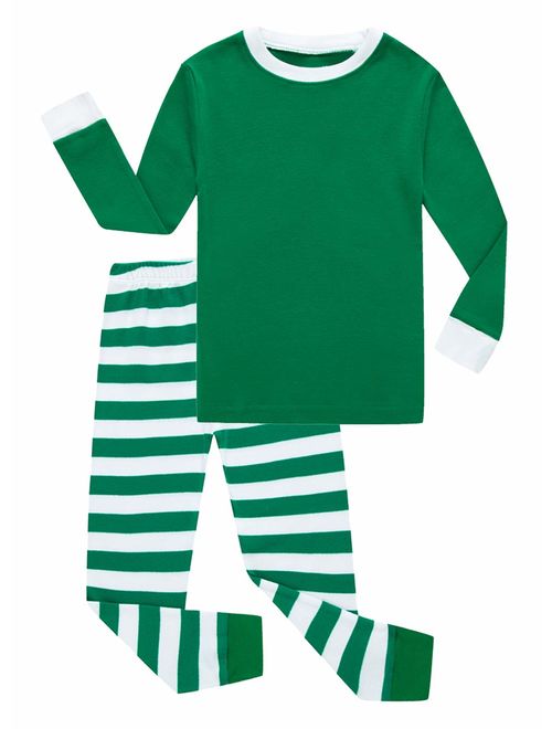 Family Feeling Striped Boys Girls 2 Piece Christmas Pajamas Set 100% Cotton Pjs