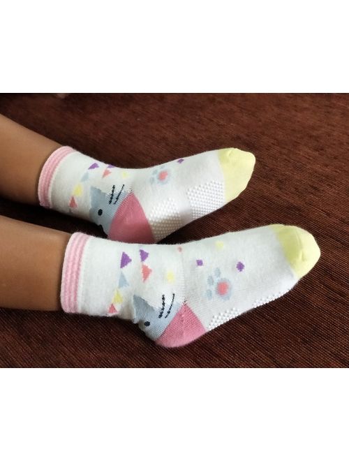 RATIVE Non Skid Anti Slip Cotton Dress Crew Socks With Grips For Baby Infant Toddler Kids Girls