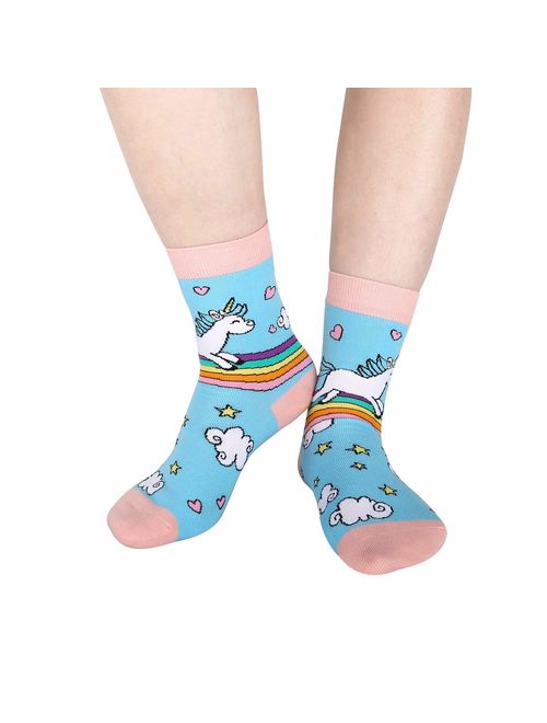 5 Pack Girls Novelty Cute Unicorn Socks, Colorful Fun Animal Pattern Gifts Box