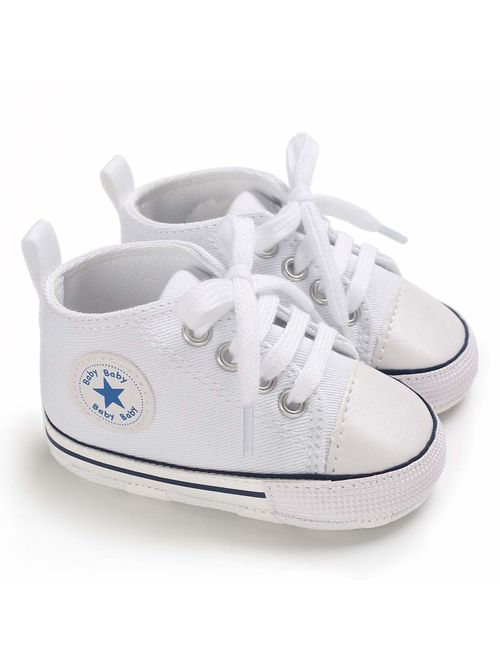 Tutoo Unisex Baby Boys Girls Star High Top Sneaker Soft Anti-Slip Sole Newborn Infant First Walkers Canvas Denim Shoes