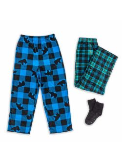 Mad Dog Boy's 2-Pack Pajama Pants + Slipper Socks (Sizes 4-16)