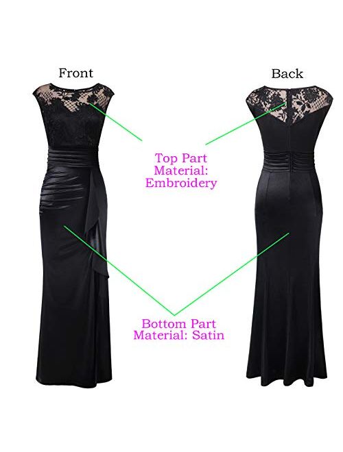 VFSHOW Formal Mesh Embroidery Ruched Ruffles High Slit Evening Prom Wedding Party Maxi Dress