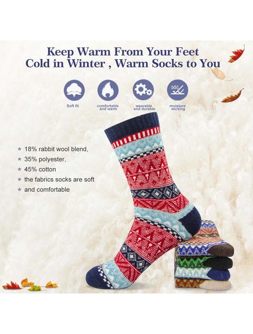 Women Winter Socks Women Socks Warm Thick Soft Wool Socks Christmas Gift Socks for Women Cozy Crew Socks-5packs