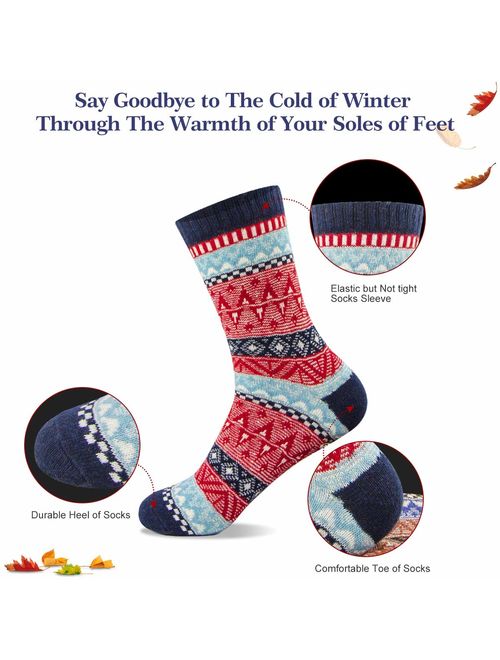Women Winter Socks Women Socks Warm Thick Soft Wool Socks Christmas Gift Socks for Women Cozy Crew Socks-5packs