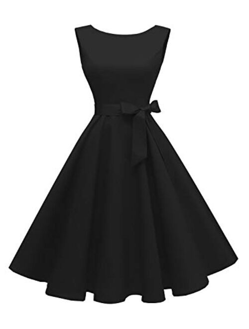 Hanpceirs Women's Boatneck Sleeveless Swing Vintage 1950s Cocktail Dress