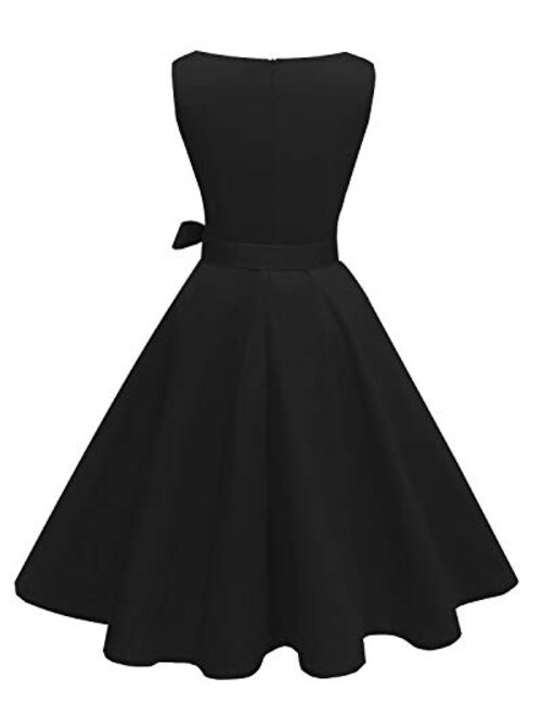 Hanpceirs Women's Boatneck Sleeveless Swing Vintage 1950s Cocktail Dress