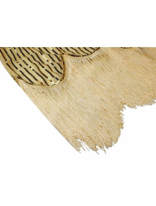 Women's Vintage 1920s Sequin Beaded Tassels Hem Flapper Dress w/Accessories Set