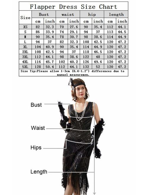 Women's Vintage 1920s Sequin Beaded Tassels Hem Flapper Dress w/Accessories Set