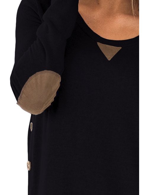 DEARCASE Women's Casual Long Sleeve Faux Suede Loose Tunic Button Blouses Shirt Tops
