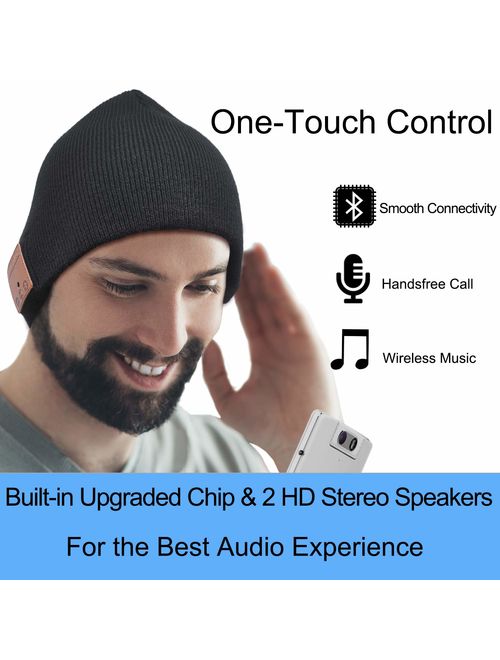 Upgraded Bluetooth Beanie Hat Wireless Headphones Headset Music Hat Winter Knit Cap with Stereo Speakers & Microphone Unique Christmas Tech Gifts for Women Mom Her Men Te