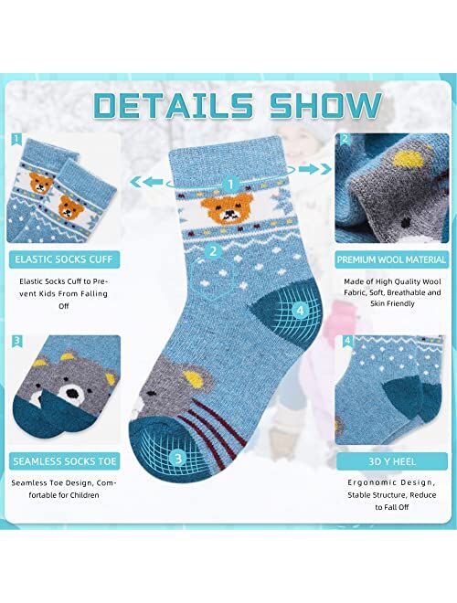 Eocom 6 Pairs Children's Winter Warm Wool Animal Crew Socks Kids Boys Girls Socks