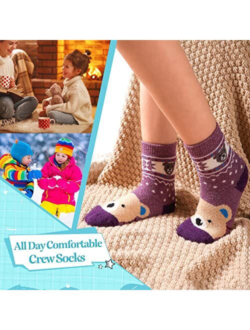 Eocom 6 Pairs Children's Winter Warm Wool Animal Crew Socks Kids Boys Girls Socks 