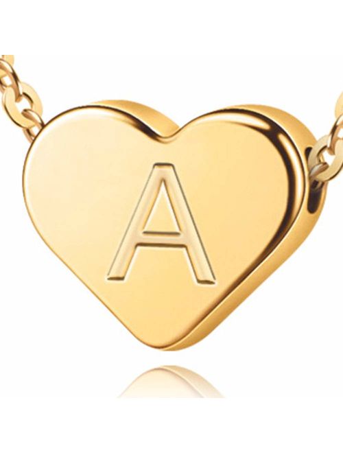 Heart Initial Necklaces for Women Girls - 14K Gold Filled Heart Pendant Letter Alphabet Necklace, Tiny Initial Necklaces for Women Kids Child, Heart Letter Initial Neckla