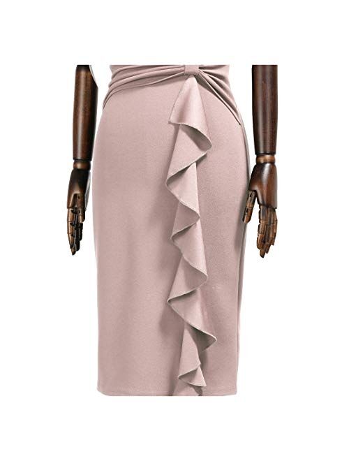AISIZE Womens 50s Vintage Ruffle Peplum Cocktail Pencil Knee Dress