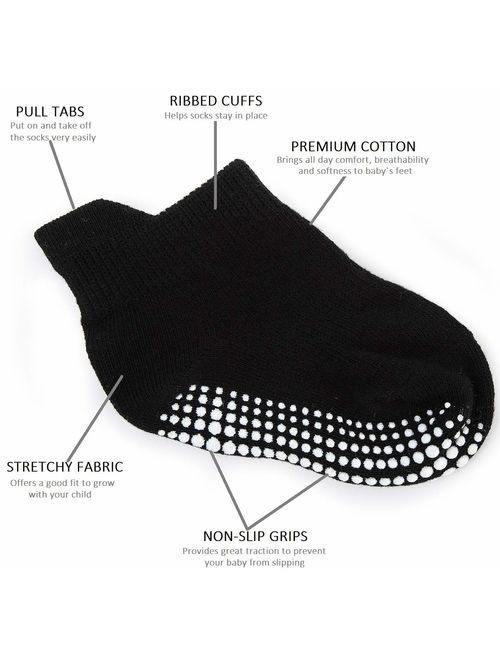 Zaples Grip Crew Socks with Non Slip/Anti Skid Soles for Baby Infants Toddlers Kids Boys Girls 