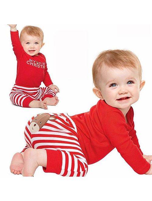 Christmas 4Pcs Outfit Set Baby Girls Boys My First Christmas Rompers