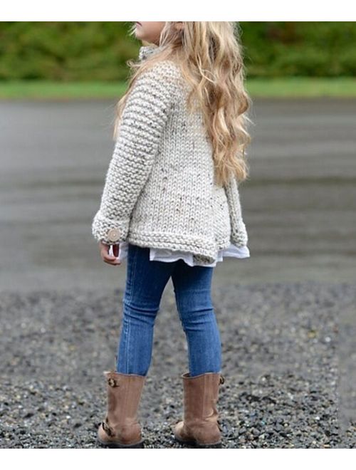 Toddler Baby Girls Autumn Winter Clothes Button Knitted Sweater Cardigan Cloak Warm Thick Coat