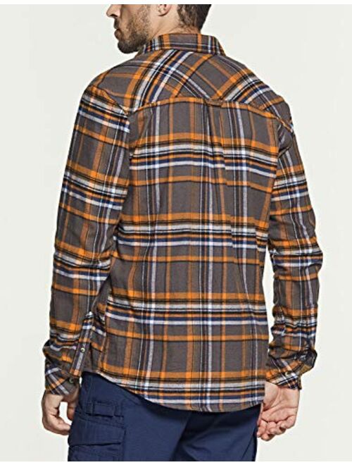 Brushed Soft Outdoor Shirts Long Sleeve Casual Button Up Plaid Shirt CQR Men's All Cotton Flannel Shirt 
