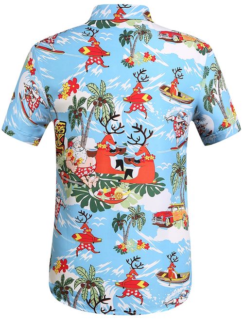 SSLR Men's Santa Claus Party Tropical Ugly Hawaiian Christmas Shirts