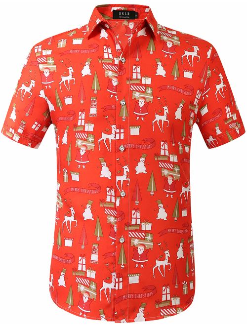 SSLR Men's Santa Claus Party Tropical Ugly Hawaiian Christmas Shirts