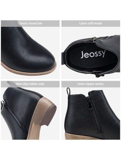 JEOSSY Women's Ankle Boots Thick Heel Low Heeled Bootie for Women