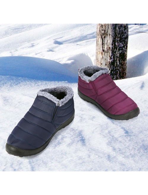 gracosy Warm Snow Boots, Winter Warm Ankle Boots, Fur Lining Boots,Waterproof Thickening Winter Shoes